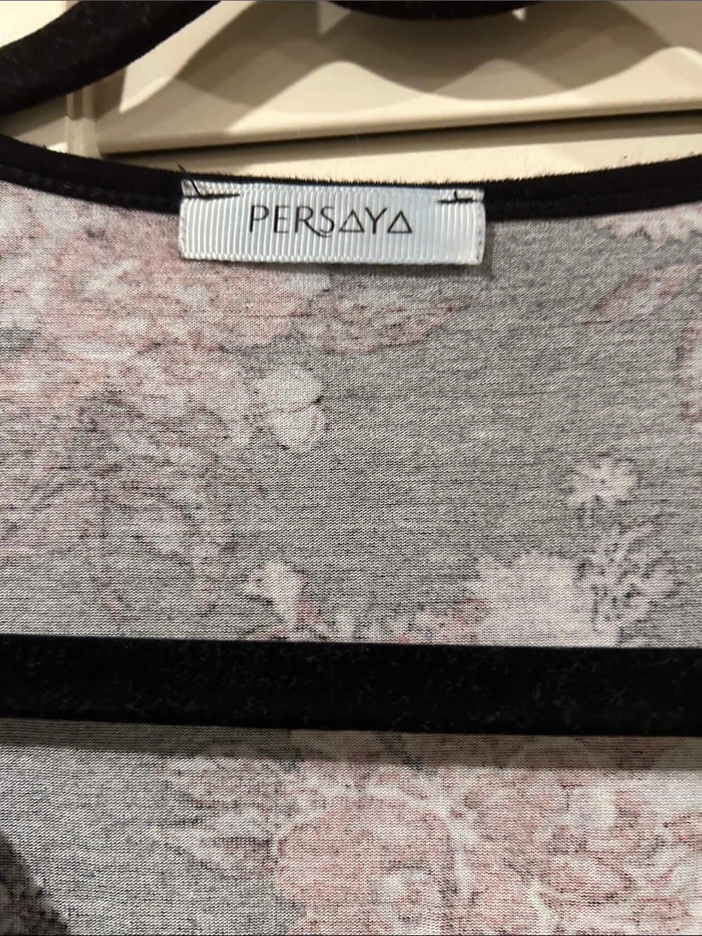 Persaya Black Top with Pink Floral Front Panel Size S - Picture 2 of 5